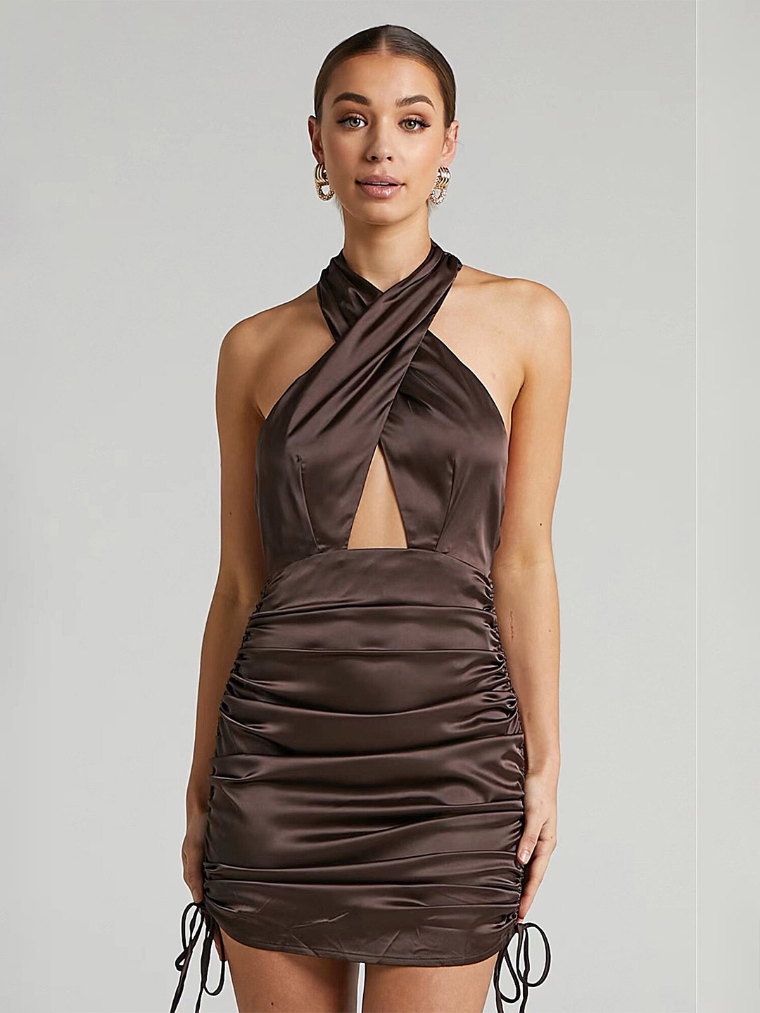 

LULU & SKY Halter Neck Sheath Mini Dress, Brown