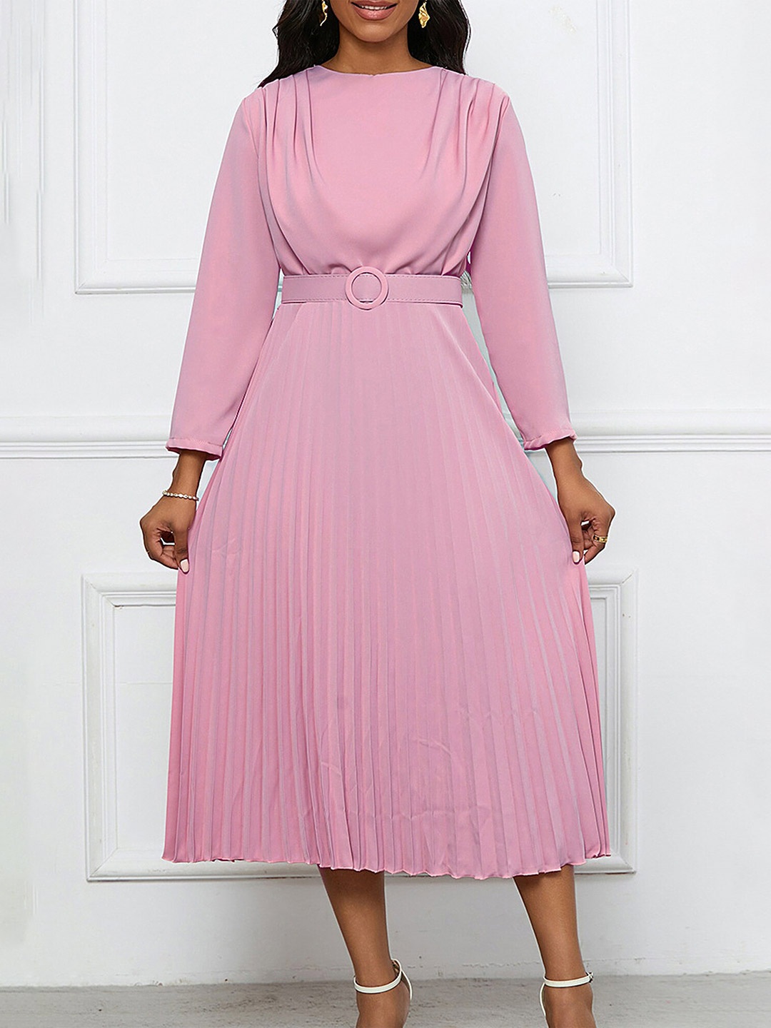 

LULU & SKY Pleated Belted Fit & Flare Midi Dress, Pink