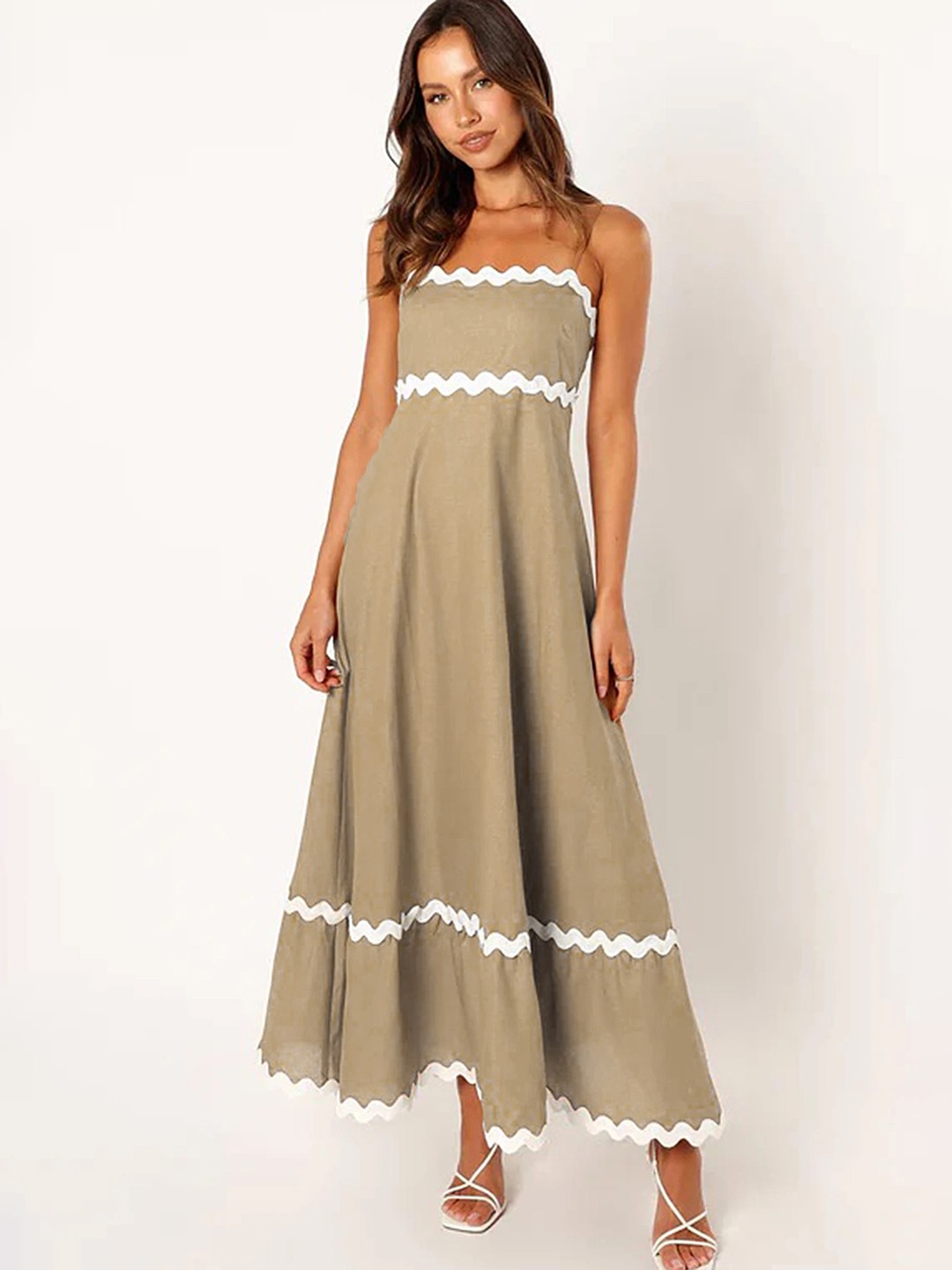 

LULU & SKY Shoulder Straps Sleeveless Maxi Dress, Coffee brown