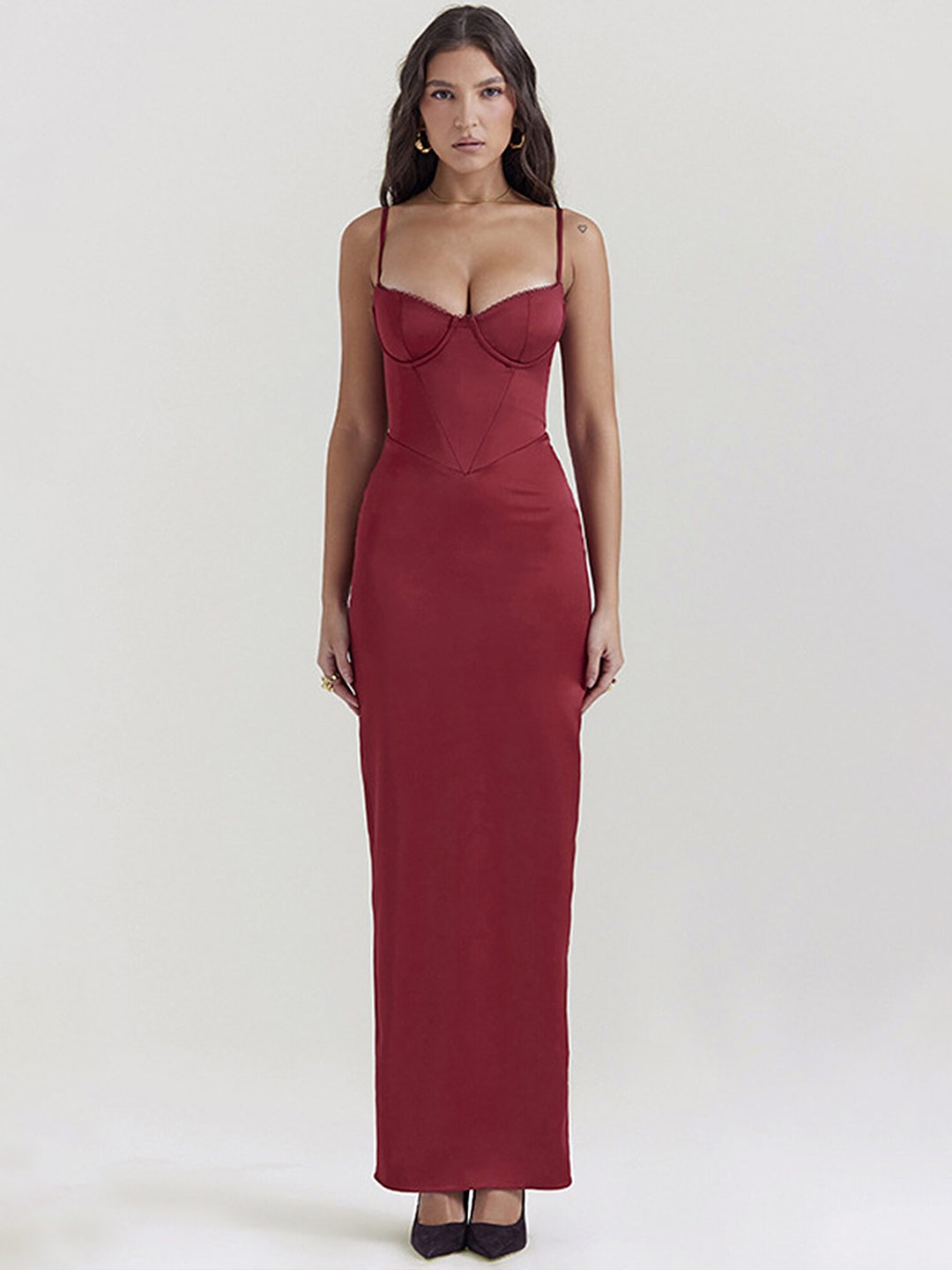 

LULU & SKY Shoulder Straps Maxi Dress, Burgundy