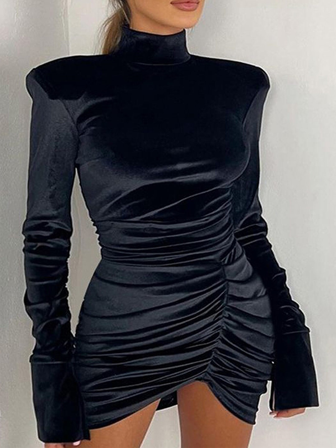 

LULU & SKY High Neck Gathered Detail Bodycon Dress, Black