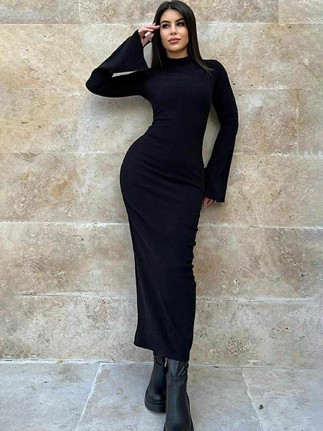

LULU & SKY Turtle Neck Bodycon Maxi Dress, Black