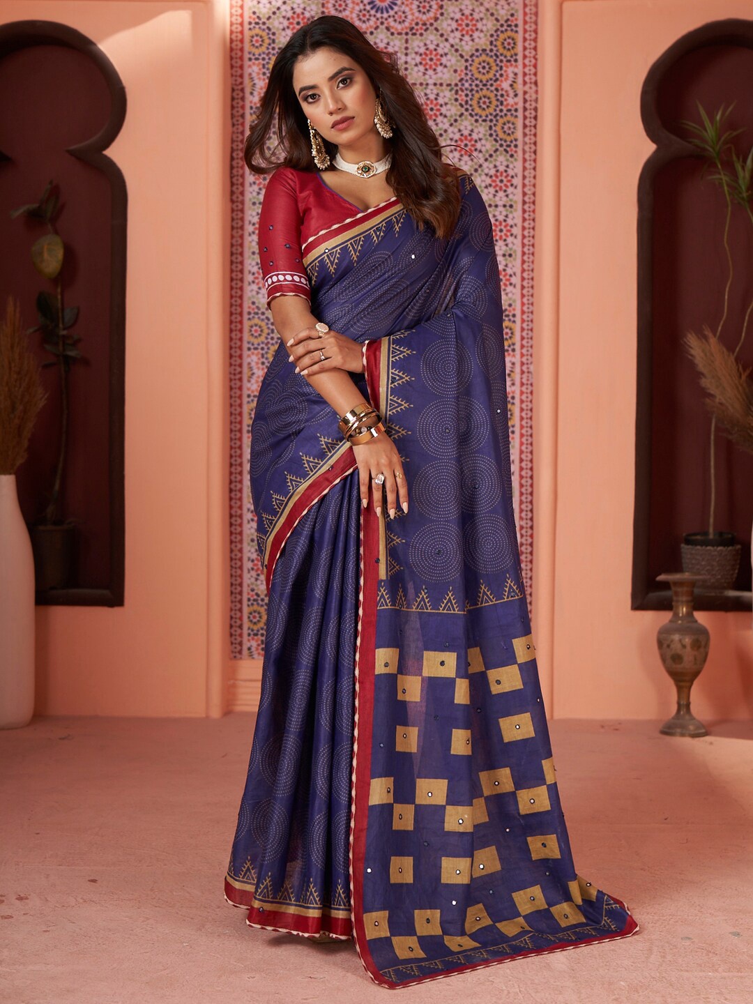 

Saree mall Mirror Work Pure Cotton Designer Sarees, Purple