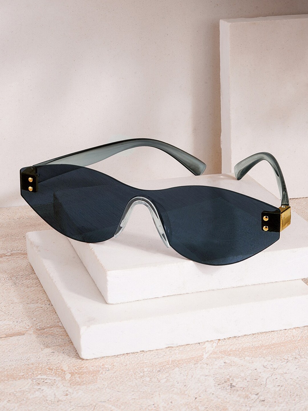 

JOKER & WITCH Women Rimless Tinted Oval Sunglasses with UV Protected Lens JWSG140, Black