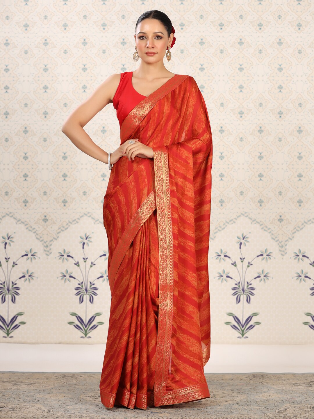 

Ode by House of Pataudi Floral Poly Georgette Designer Saree, Red