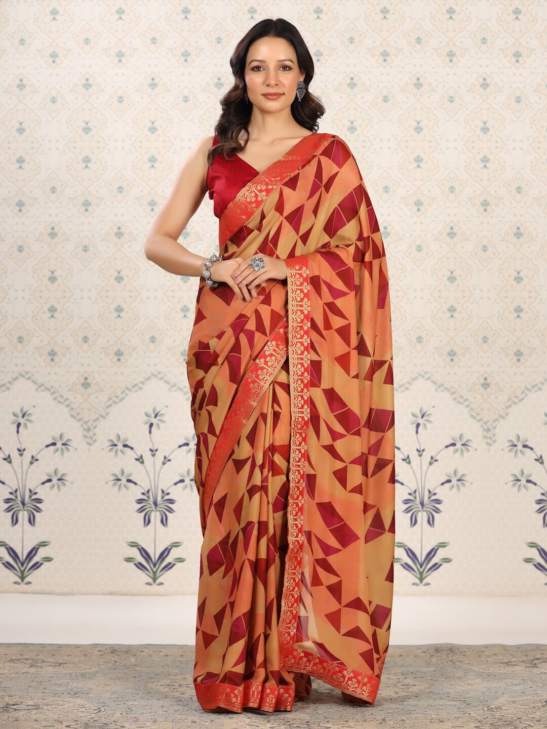 

Ode by House of Pataudi Floral Poly Georgette Designer Saree, Maroon