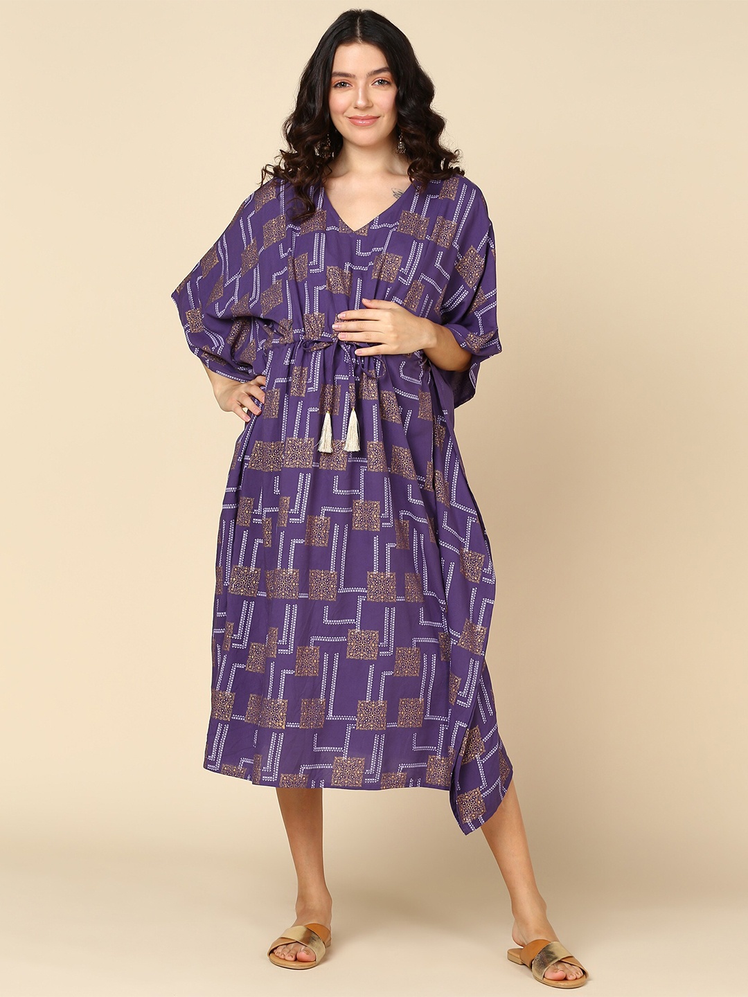 

House Of Zelena Printed Kaftan Maternity Kurta, Purple