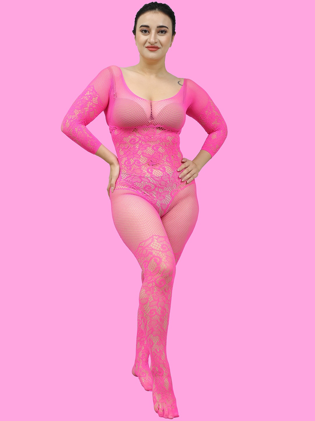 

COLOR STYLE Self Design Stretchable Full Body Stockings, Pink