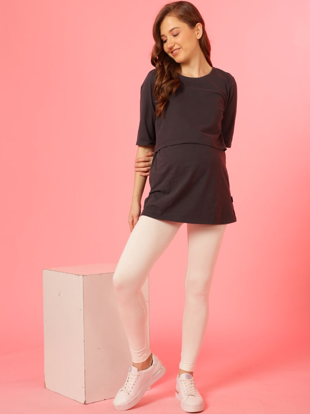 

House Of Zelena Cotton Ankle-Length Maternity Leggings, White