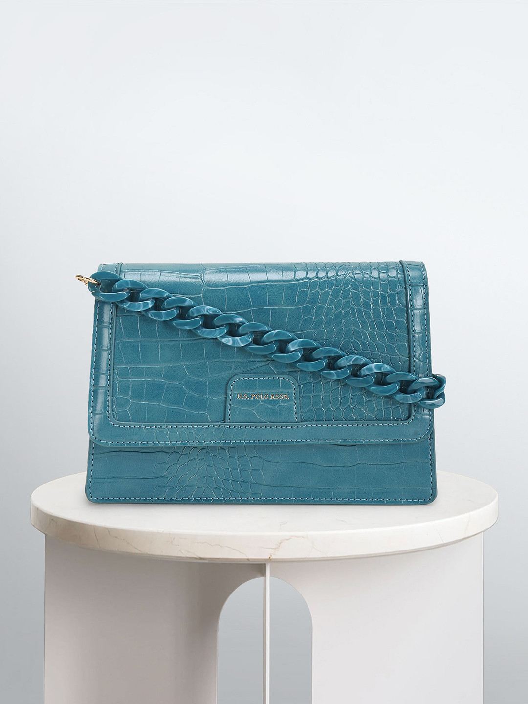 

U.S. Polo Assn. Women Textured Structured Sling Bag, Blue