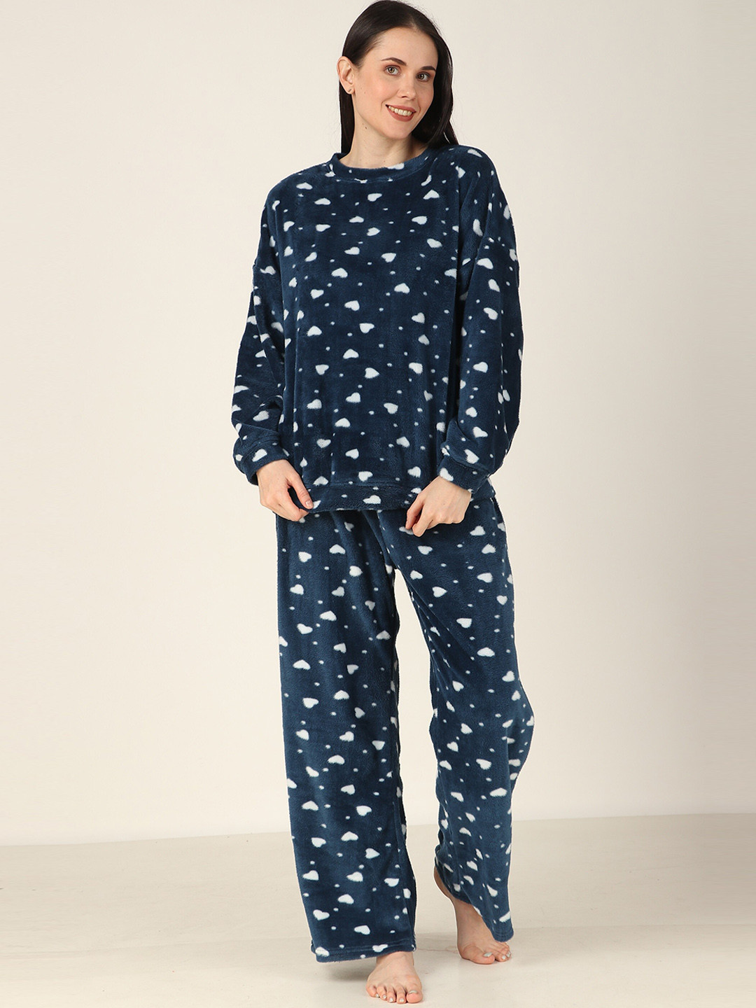 

Masha Conversational Printed Pure Wool Night suit, Blue