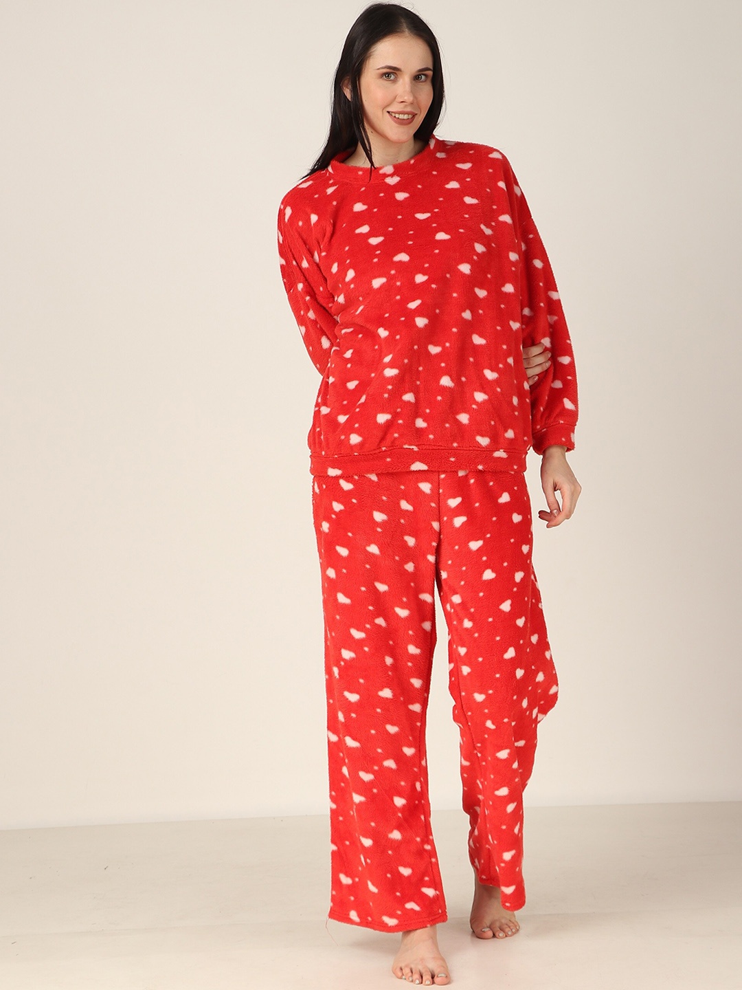 Masha Conversational Printed Pure Wool Night suit, Red