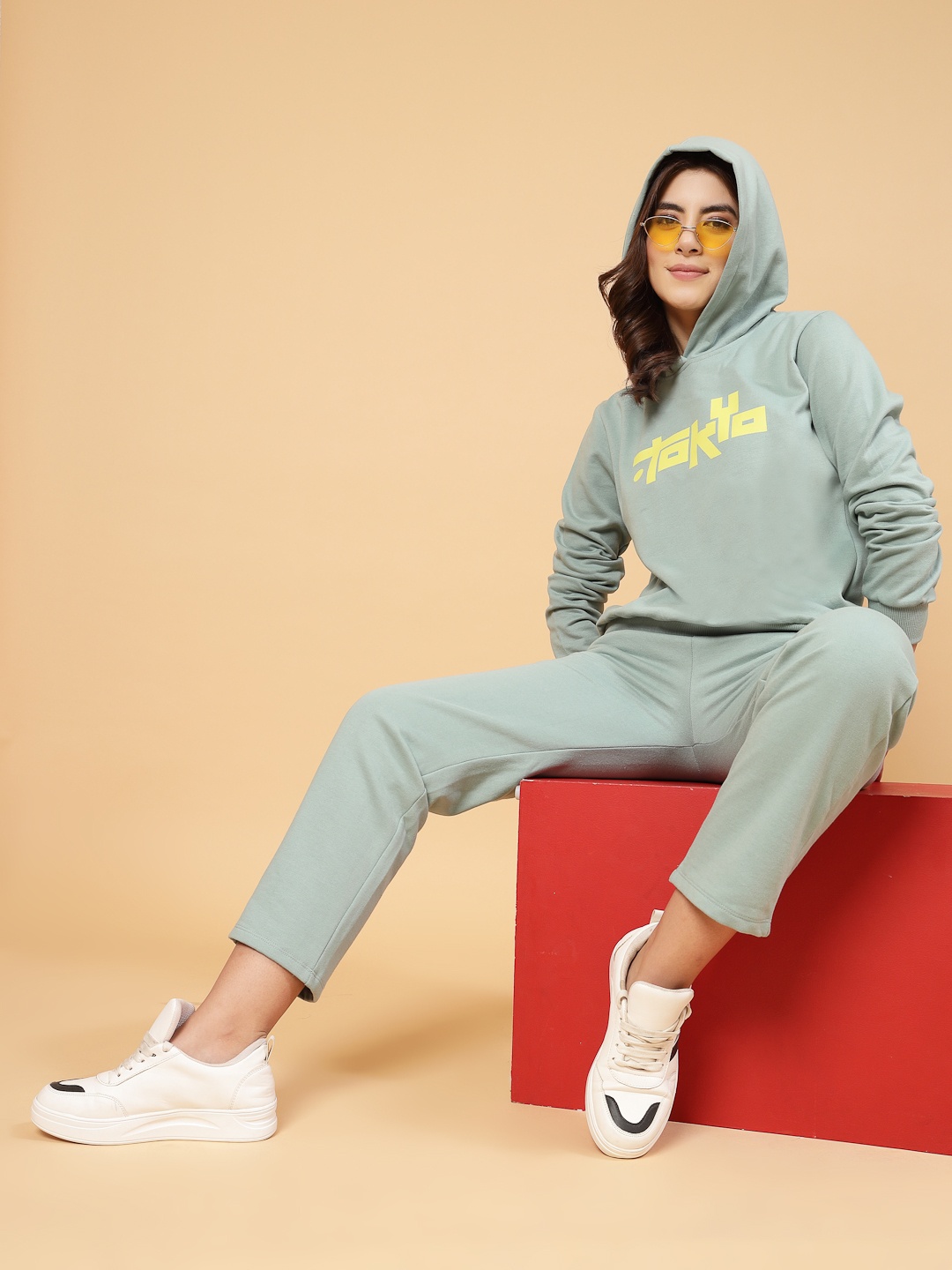 

Rigo Printed Plus Size Terry Sweatshirt with Trousers co-ords Set, Green