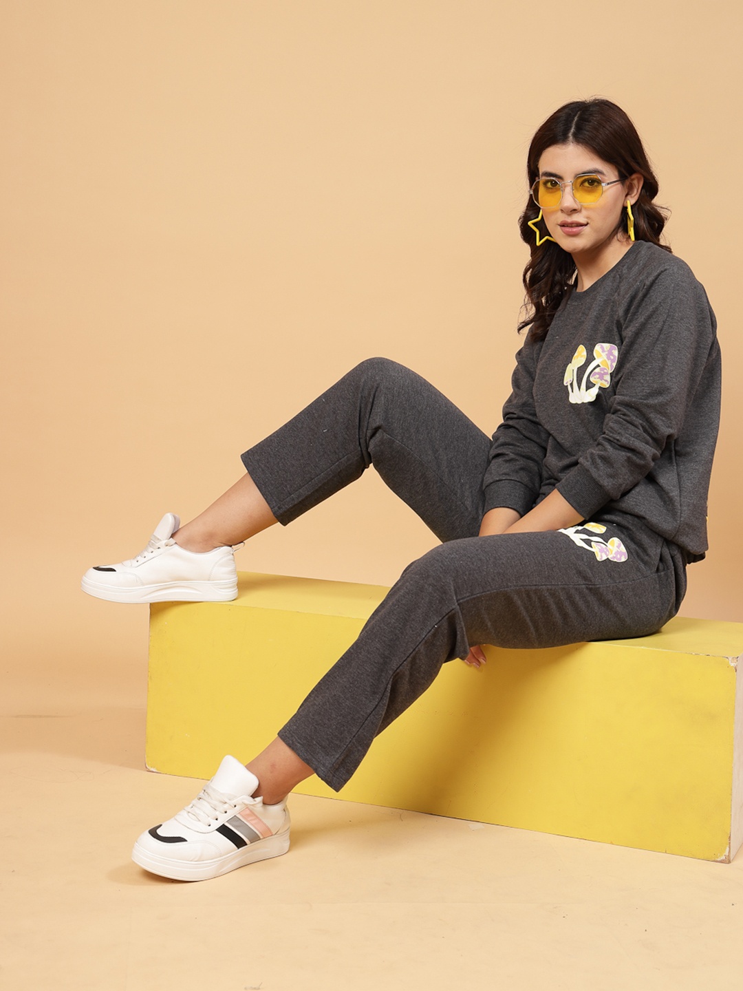 

Rigo Printed Plus Size Terry Sweatshirt with Trousers co-ords Set, Charcoal