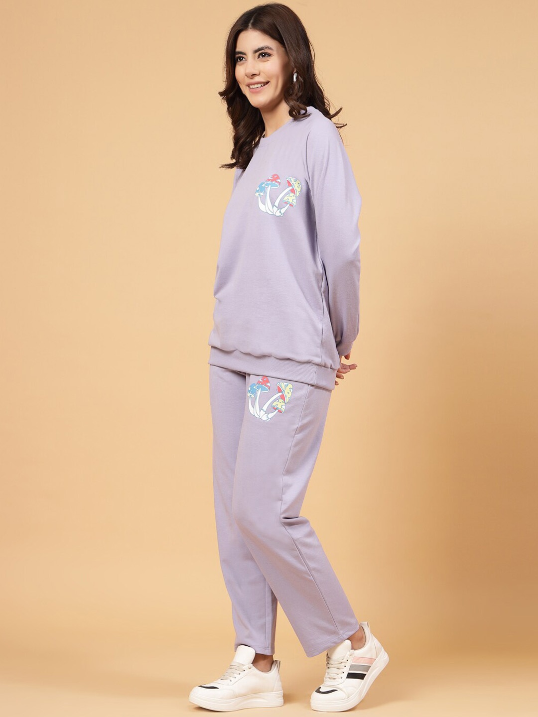 

Rigo Printed Plus Size Terry Sweatshirt with Trousers co-ords Set, Purple
