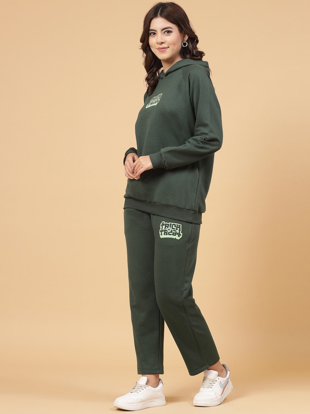 

Rigo Printed Plus Size Terry Sweatshirt with Trousers co-ords Set, Green