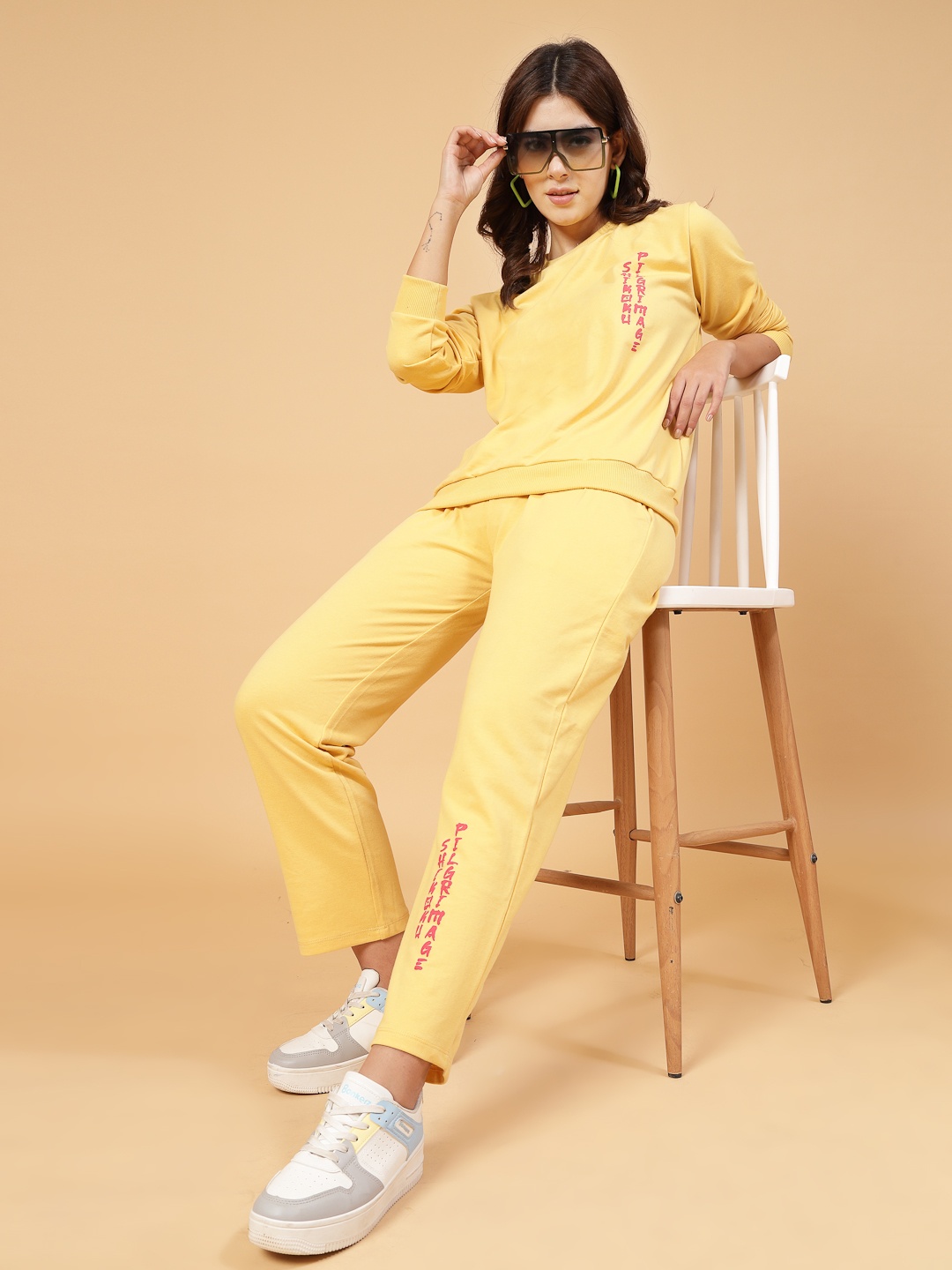 

Rigo Plus Size Terry Hoodie Sweatshirt with Trousers co-ords Set, Yellow