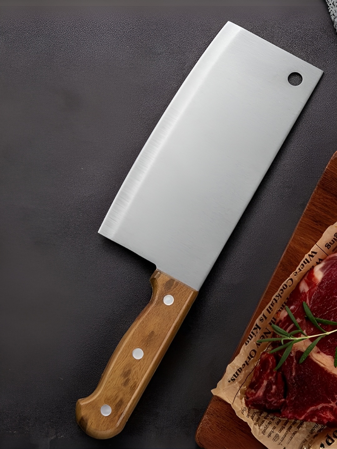 

YELONA Silver Toned & Brown Stainless Steel Knife