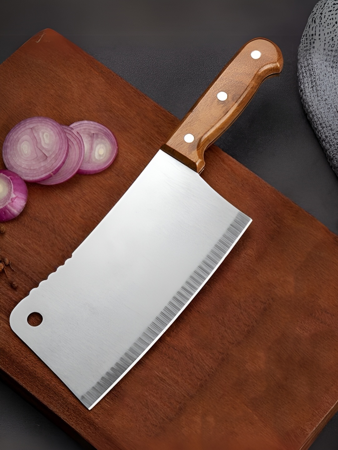 

YELONA Silver Toned & Brown Stainless Steel Knife