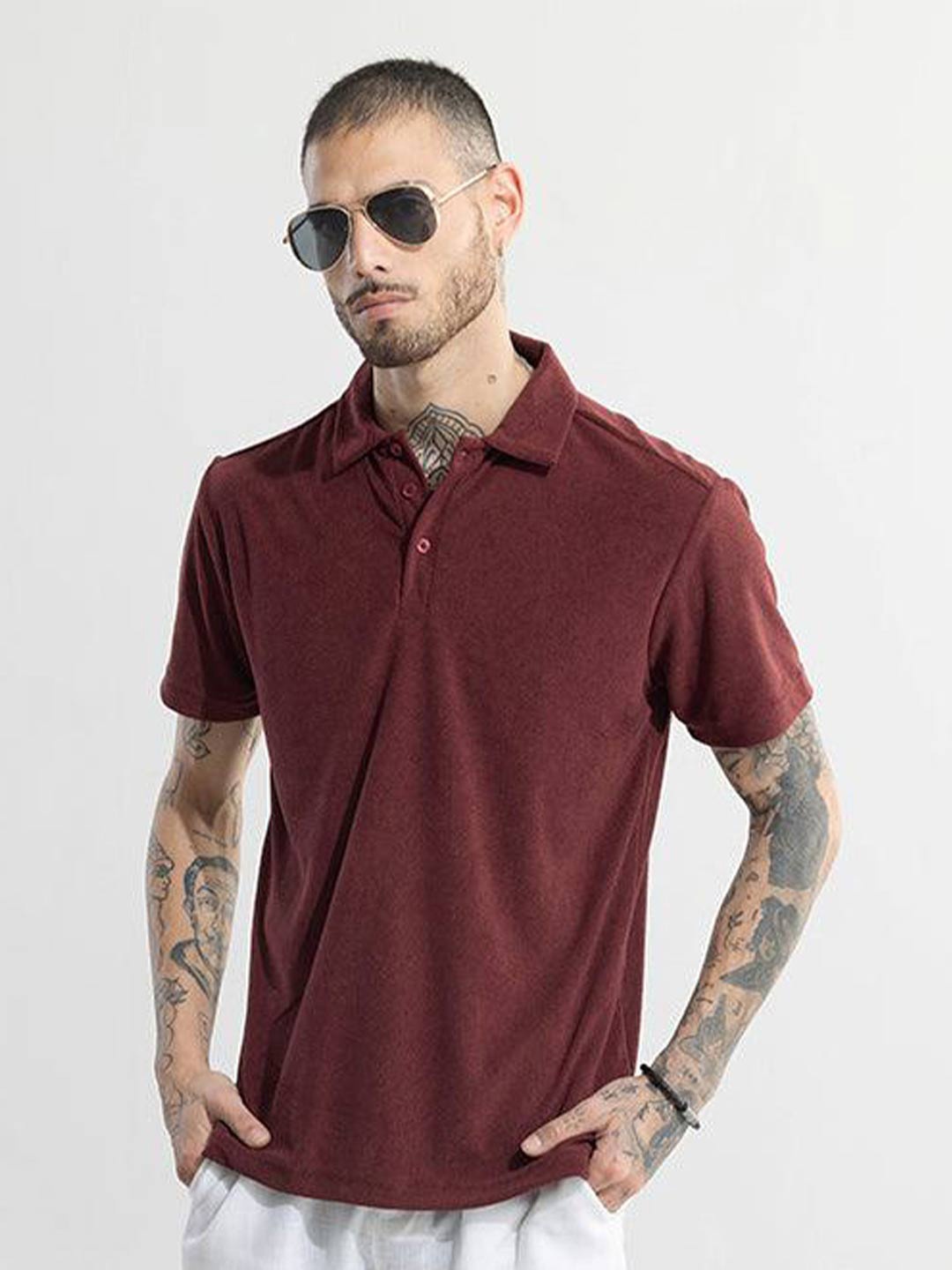 

Snitch Maroon Polo Collar Slim Fit T-shirt