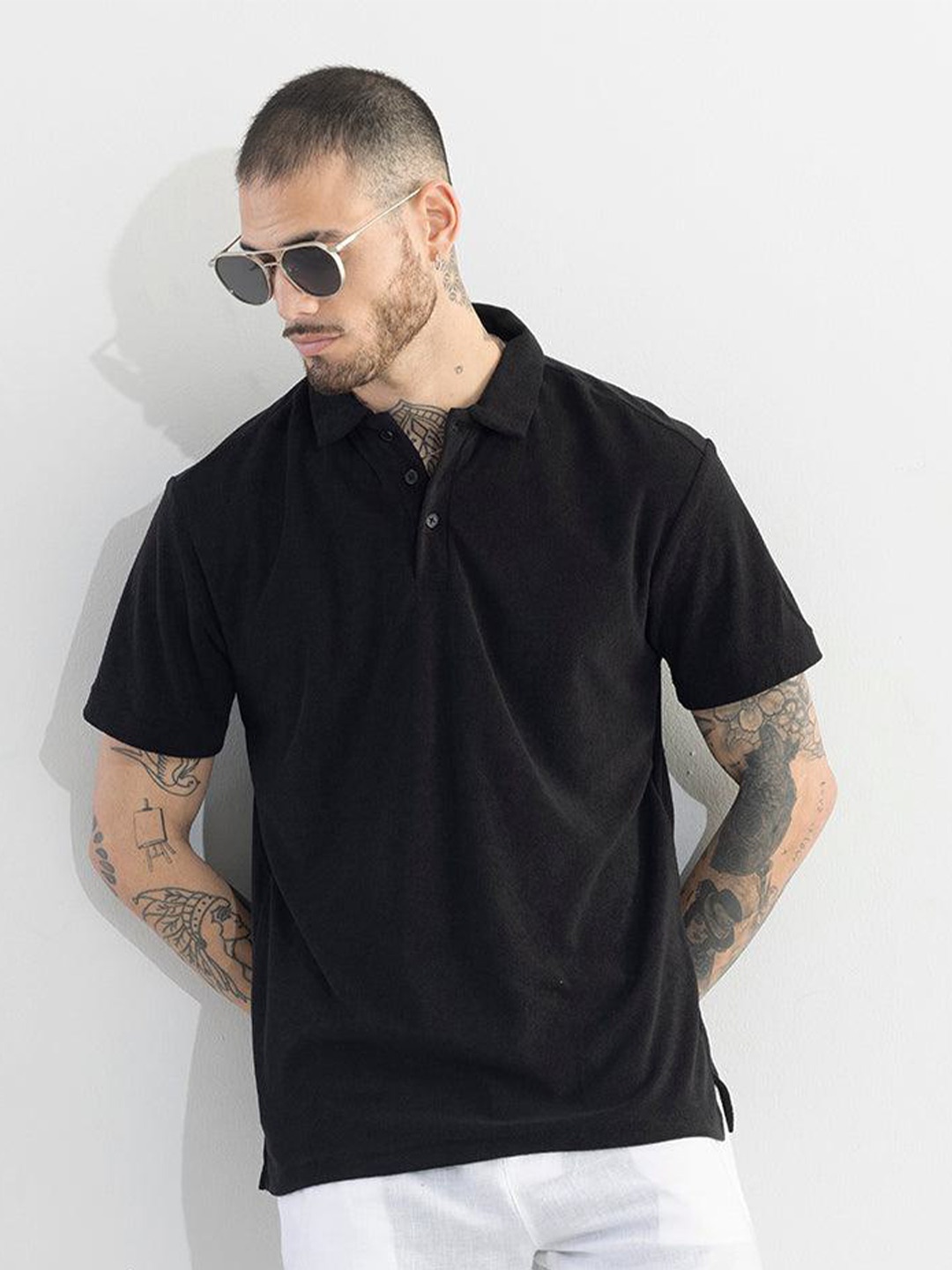 

Snitch Black Polo Collar Slim Fit T-shirt