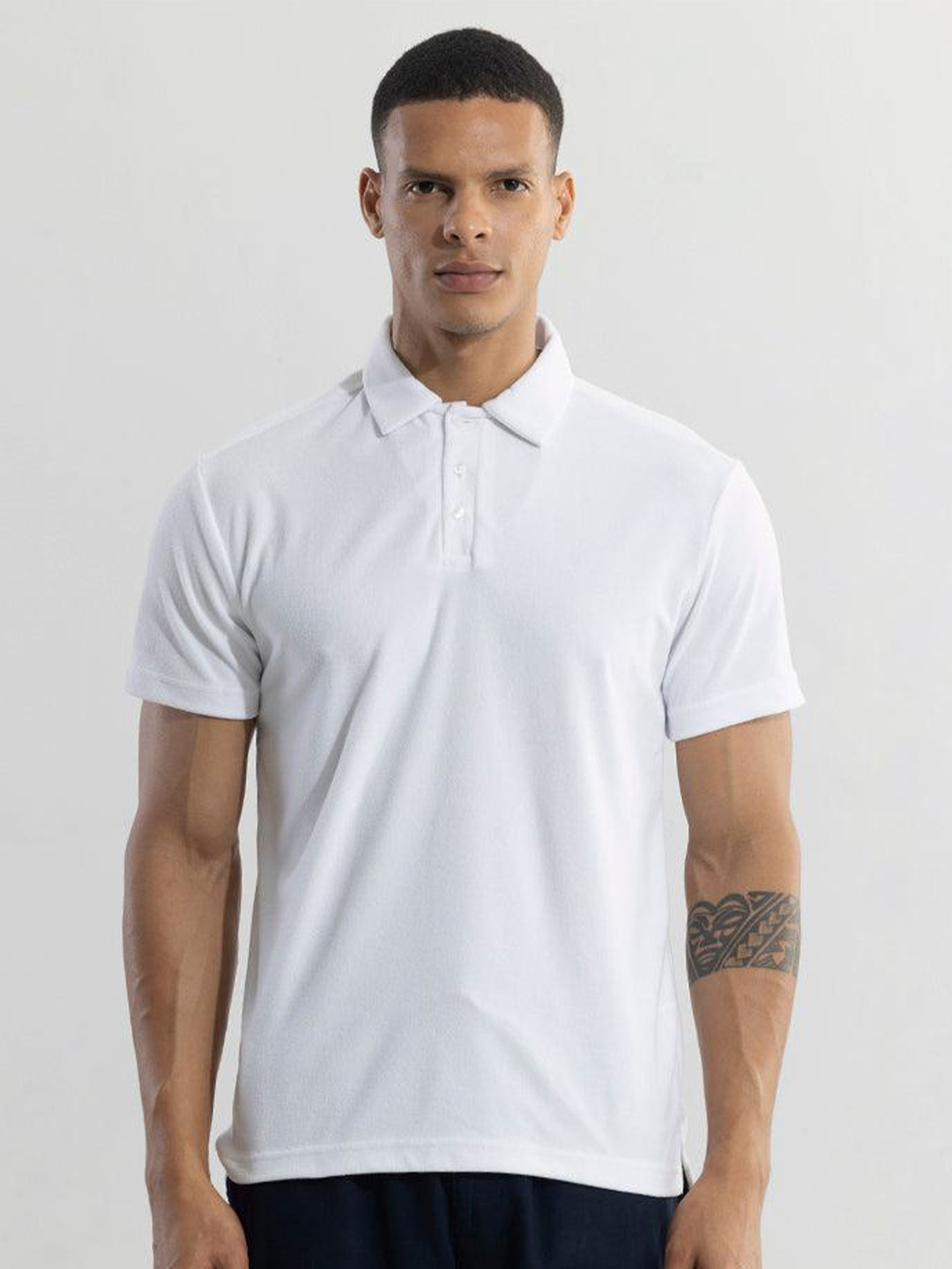 

Snitch White Polo Collar Slim Fit T-shirt