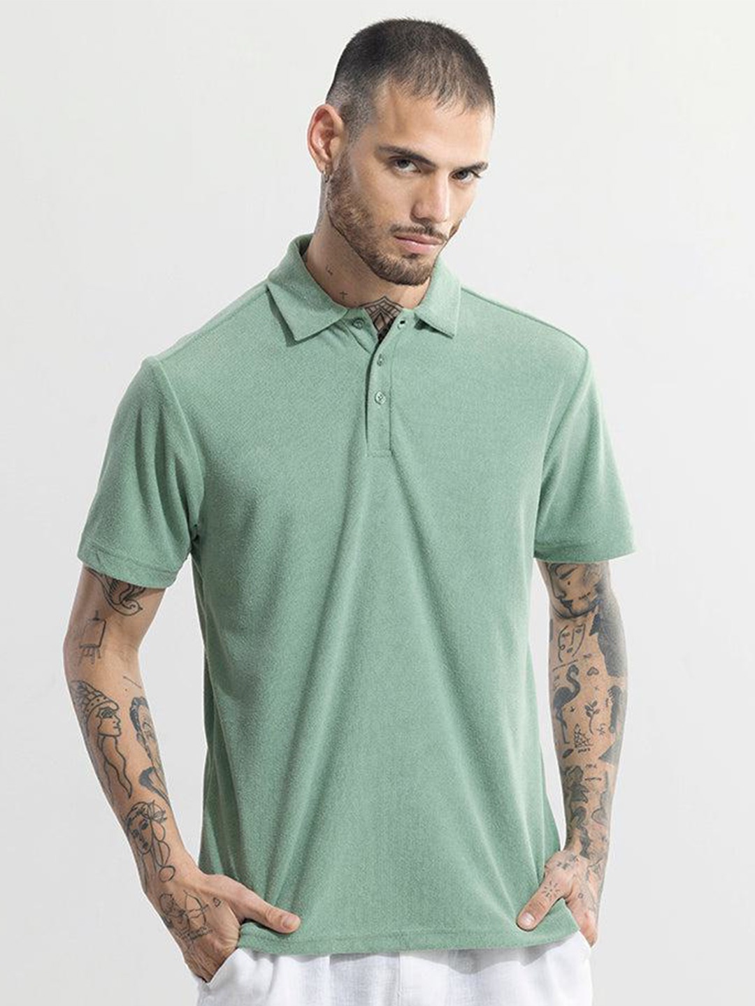 

Snitch Green Polo Collar Slim Fit T-shirt