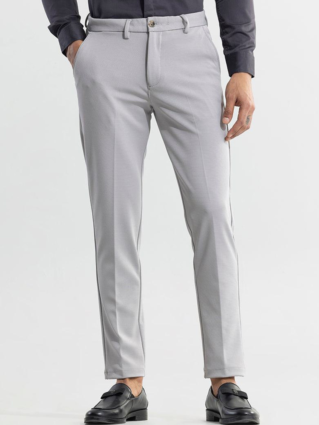 

Snitch Men Grey Slim Fit Formal Trousers