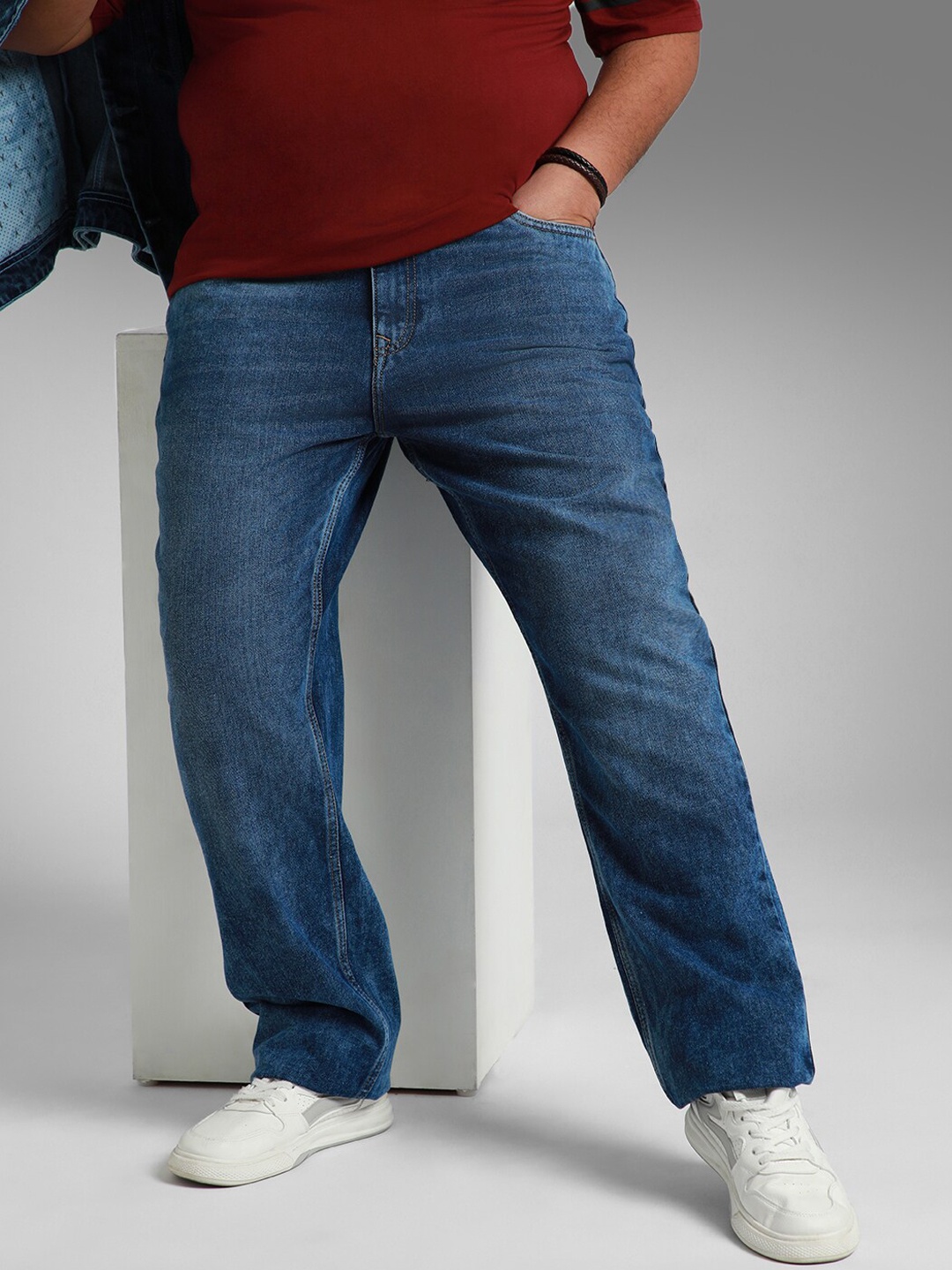 

Freeform by High Star Men Mid Rise Straight Fit Pure Cotton Jeans, Blue