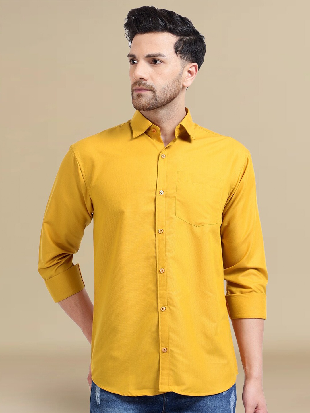 

tee projekt Standard Spread Collar Casual Shirt, Yellow
