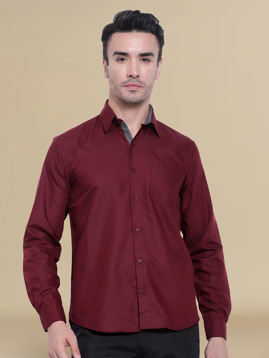 

tee projekt Standard Spread Collar Casual Shirt, Maroon