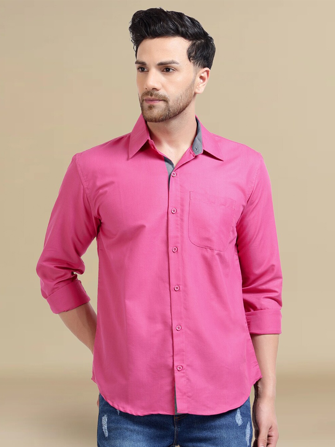 

tee projekt Standard Spread Collar Casual Shirt, Pink