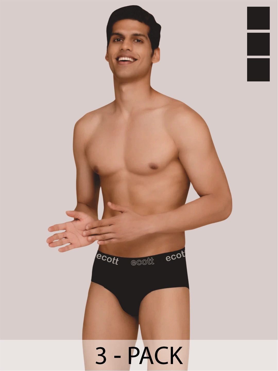 

ecott Pack Of 3 Premium Cotton Basic Briefs ECT#UFBRIEF_3PCBB_S, Black