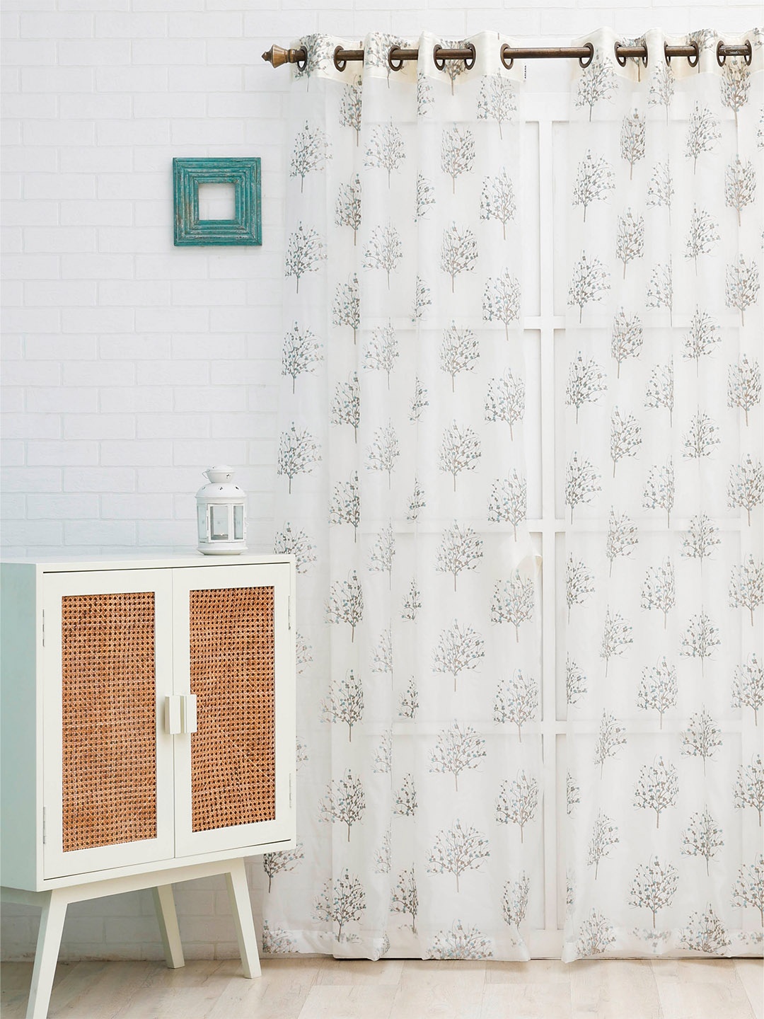 

Ariana Turquoise Blue & White Floral Sheer Window Curtain
