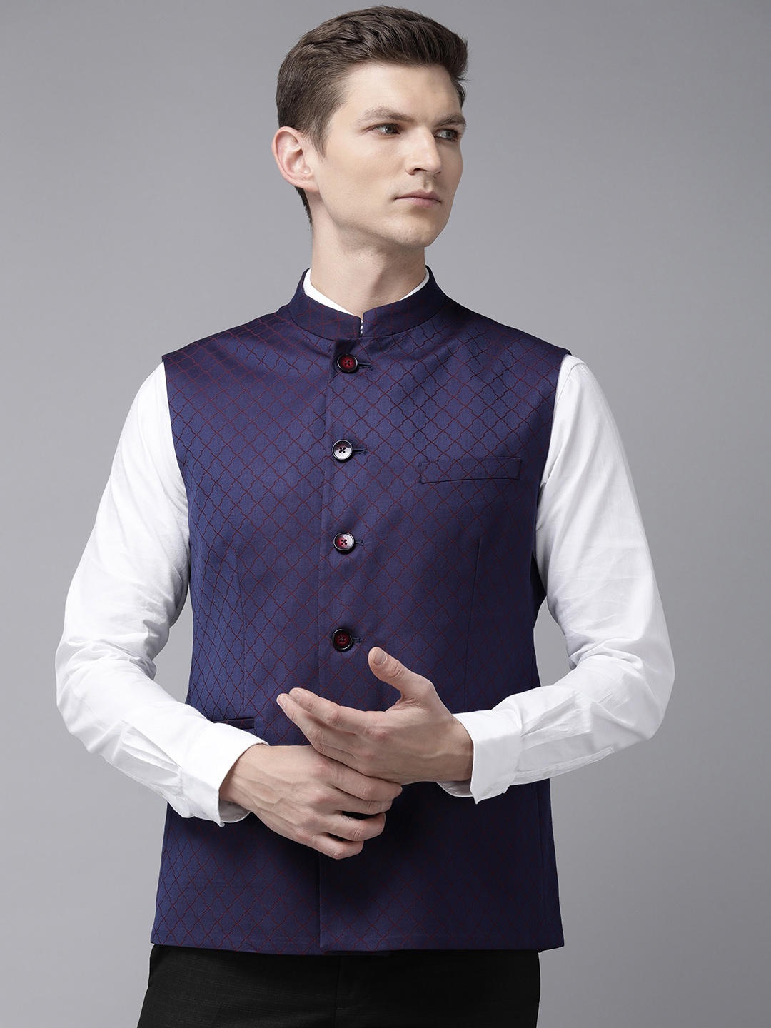 

Van Heusen Men Woven Design Reversible Nehru Jacket, Purple