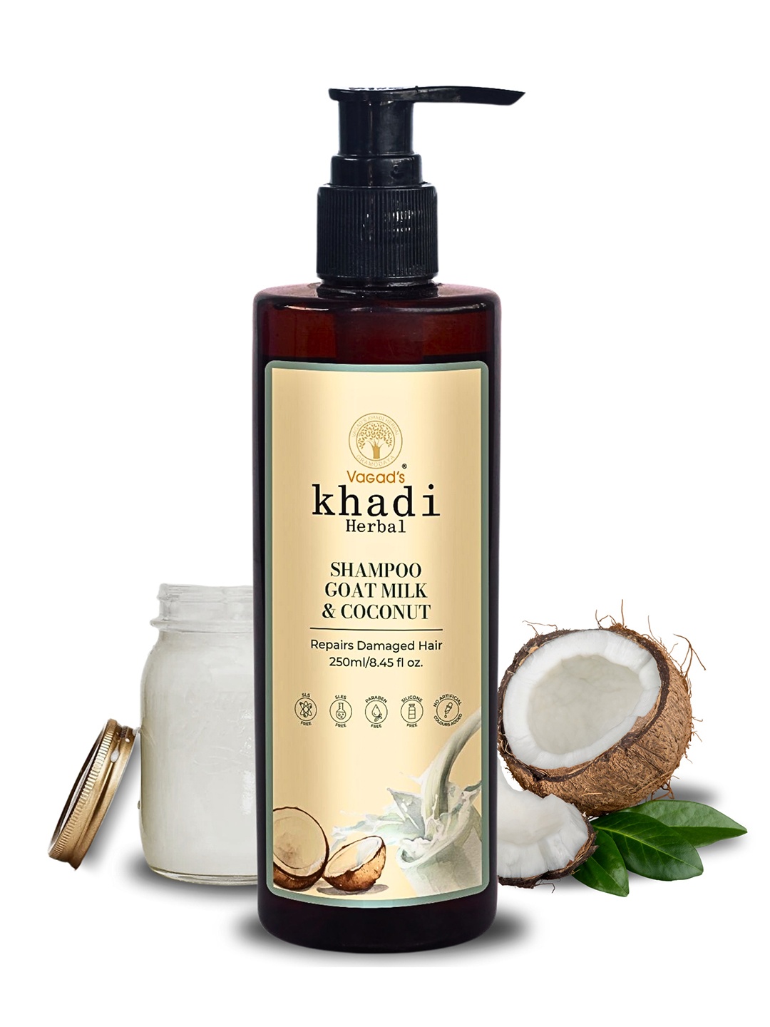 

Vagads Khadi Herbal Goat Milk & Coconut Shampoo - 250ml, Transparent