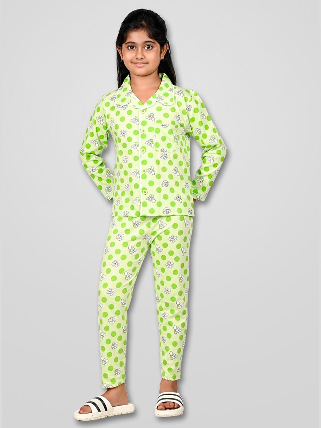 

DENIKID Girls Conversational Print Pure Cotton Night Suit, Green