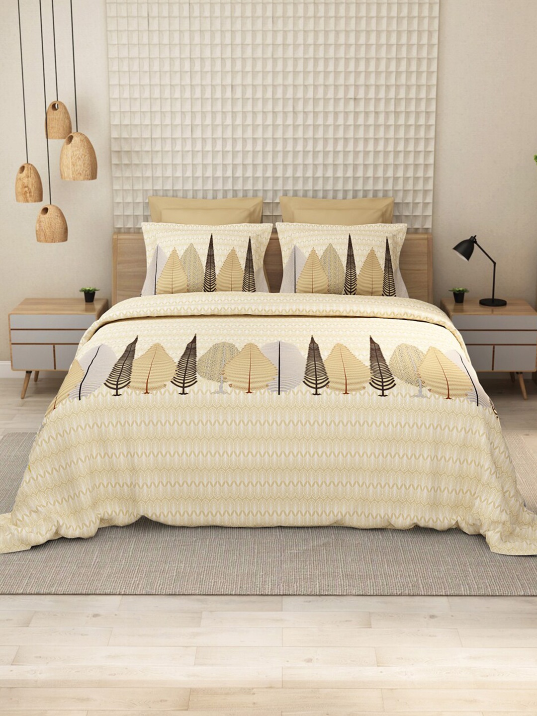 

LABHAM Camel Brown Ethnic Motifs Printed Cotton 144 TC King Bedsheet With 2 Pillow Covers