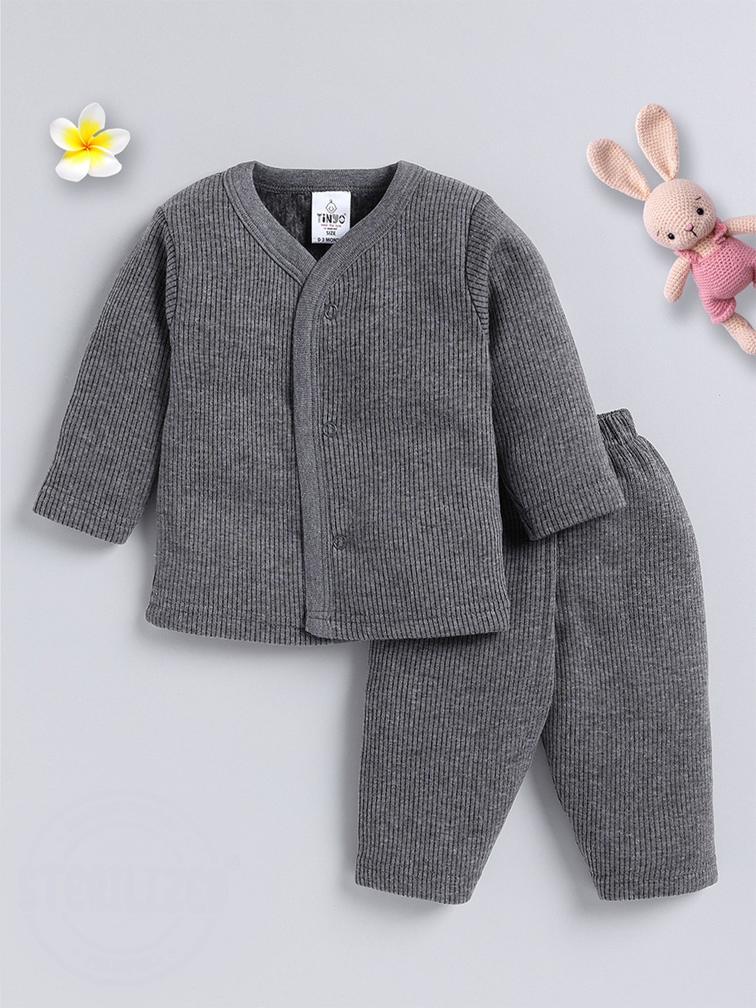 

Moms Love Unisex Kids Beige Striped Cotton Cardigan With Trousers, Charcoal