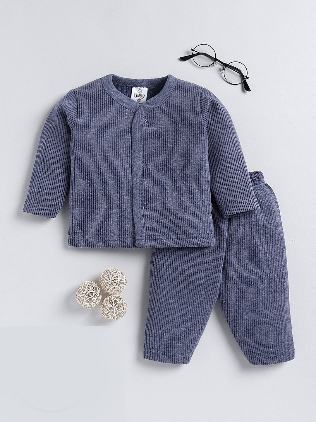 

Moms Love Unisex Kids Beige Striped Organic Cotton Cardigan With Trousers, Blue