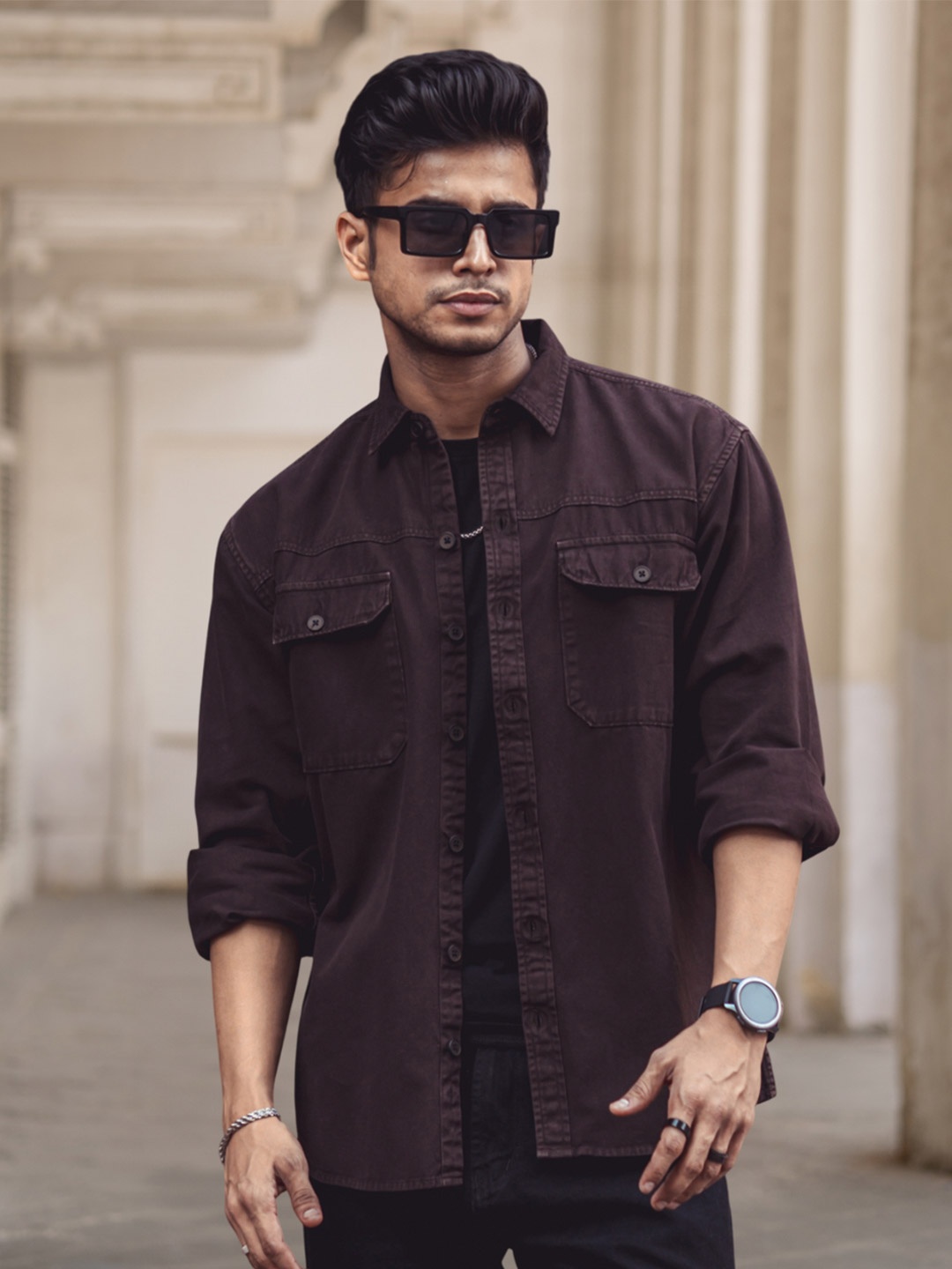 

Powerlook Dark Brown India Slim Denim Casual Shirt