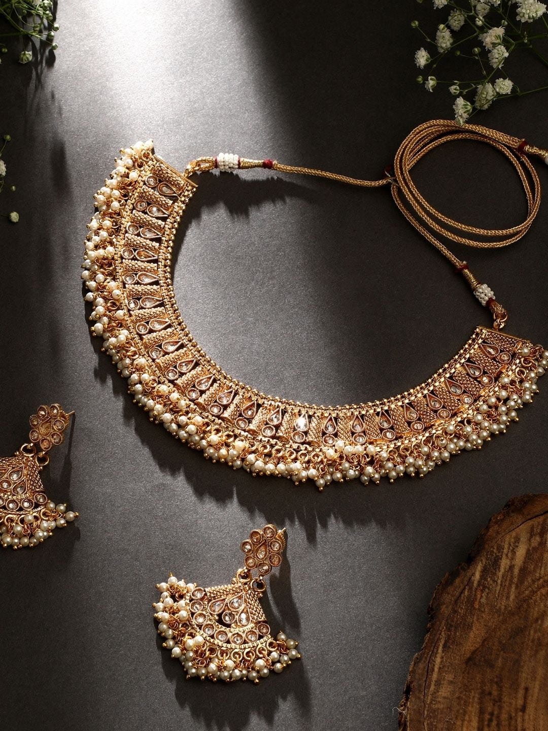 

AccessHer Gold-Plated Stones Studded & Pearls Beaded Jewellery Set