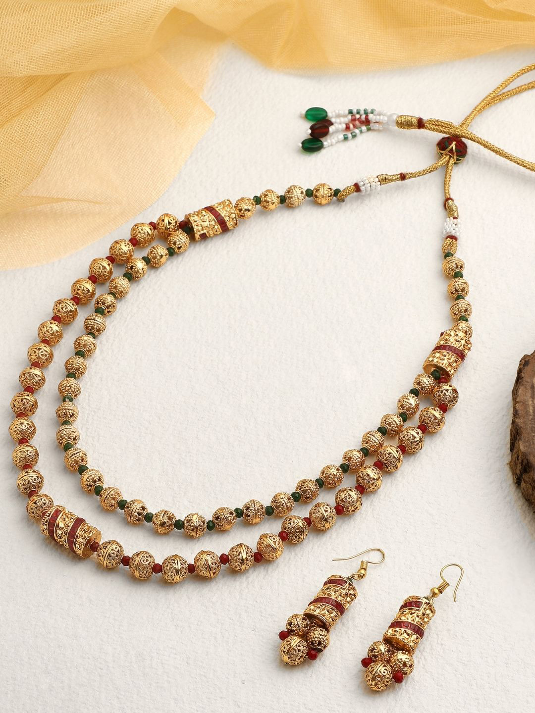 

AccessHer Gold Plated Beaded Double-Layered Jewellery Set