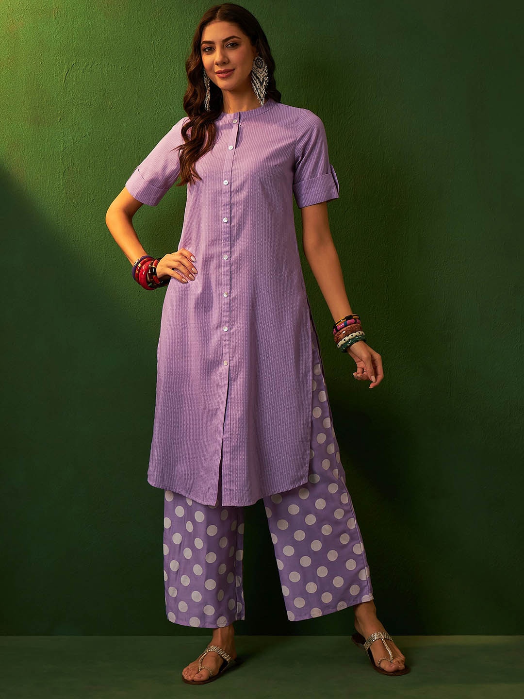 

Sangria Printed Straight Kurta Palazzo Set, Lavender