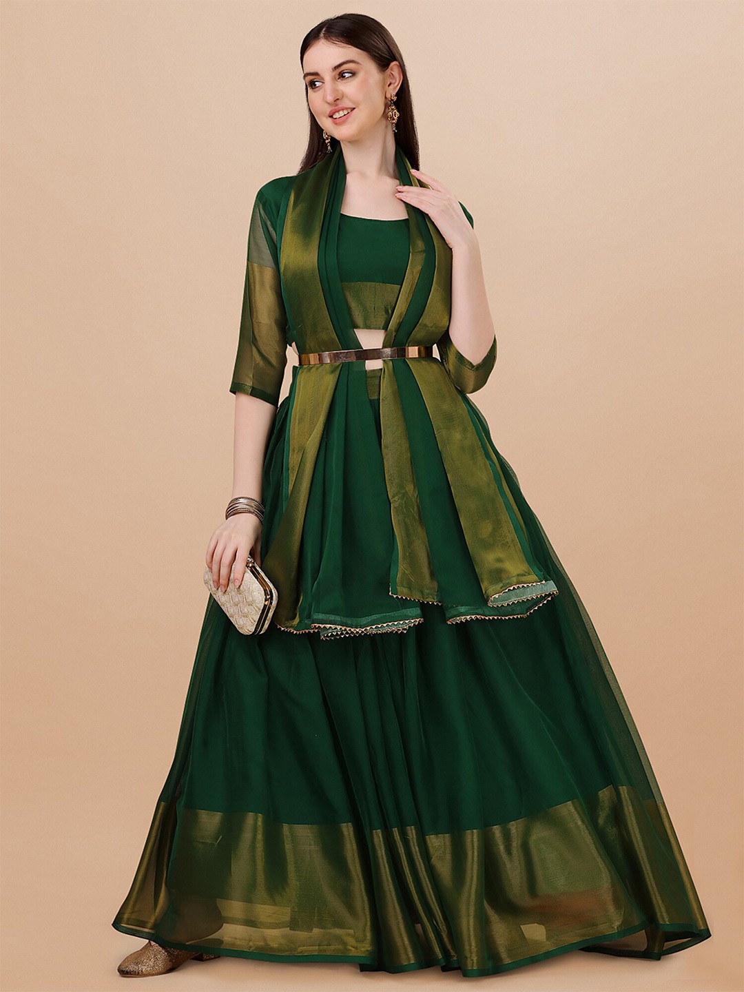 

N N ENTERPRISE Semi-Stitched Lehenga & Unstitched Blouse With Dupatta, Green