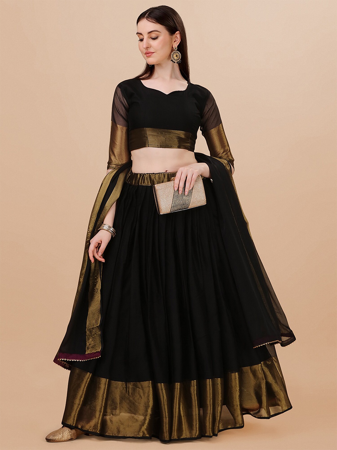 

N N ENTERPRISE Semi-Stitched Lehenga & Unstitched Blouse With Dupatta, Black