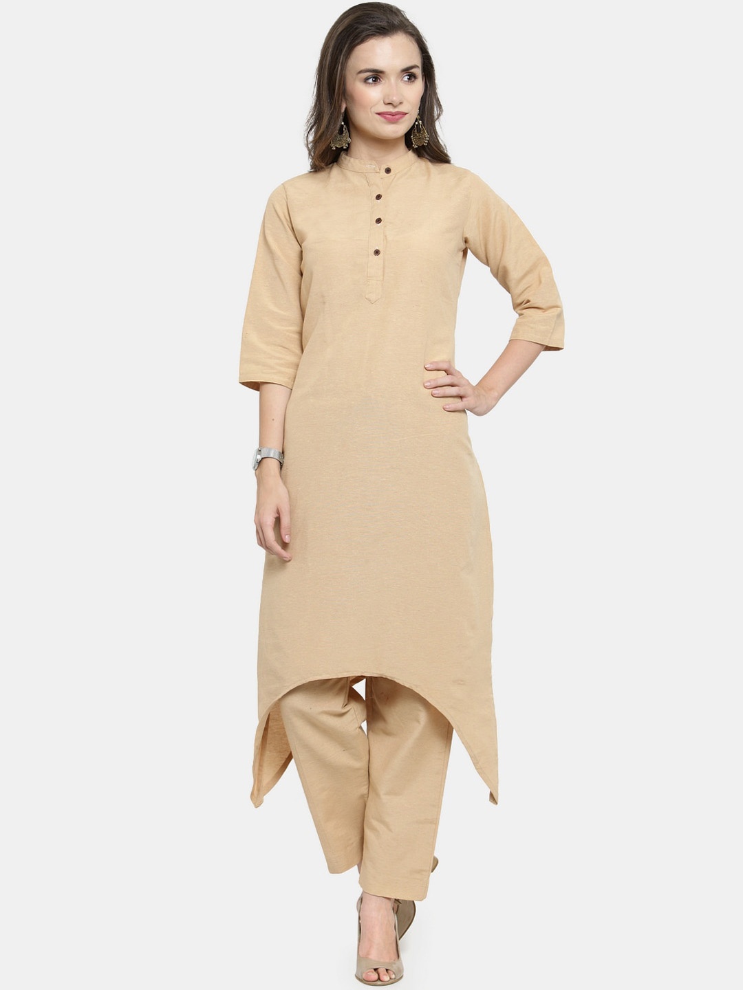 

Enchanted Drapes Pure Cotton Straight Kurta with Trousers, Beige