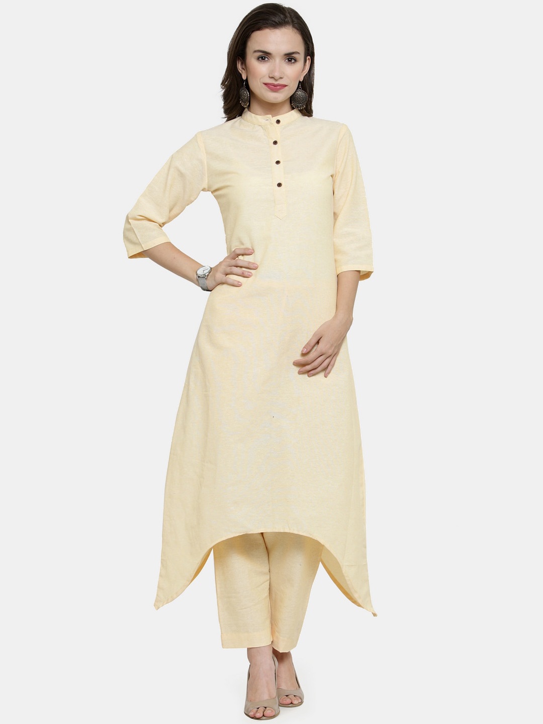 

Enchanted Drapes Pure Cotton Straight Kurta with Trousers, Yellow