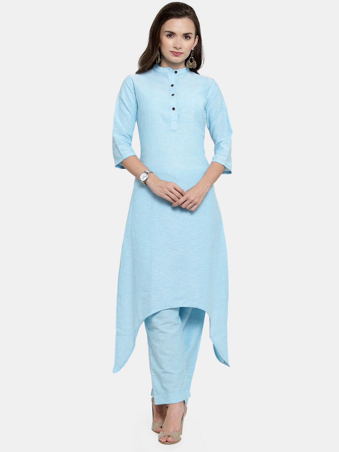 

Enchanted Drapes Pure Cotton Straight Kurta with Trousers, Blue