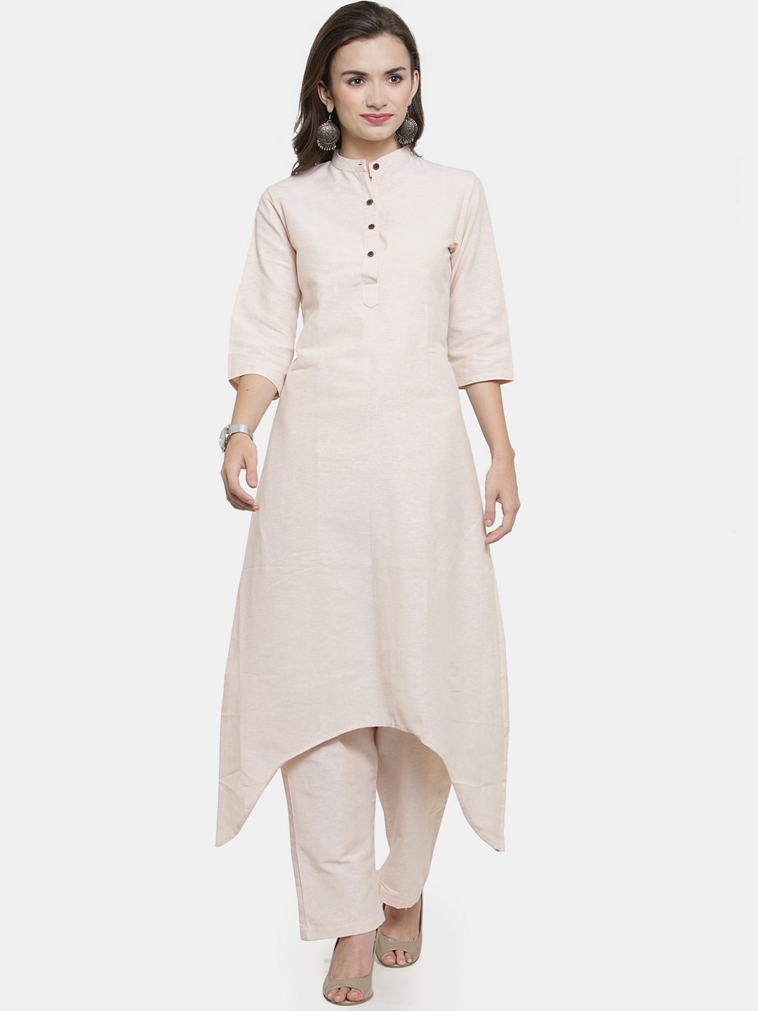 

Enchanted Drapes Pure Cotton Straight Kurta with Trousers, Cream